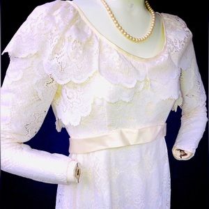 Vintage Size 11/12 Off White 1960’s-70’s Lorrie Deb Lace Boho Wedding Dress